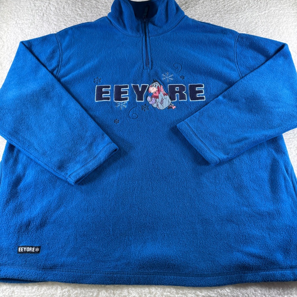 Y2K Disney Plus 2X Eeyore Blue‎ Quarter Zip Fleece Pullover Sweatshirt Women